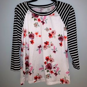 Floral/ Striped Long-Sleeved Swim Top